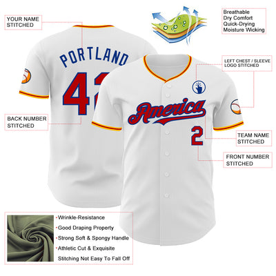Custom White Red Royal-Gold Authentic Baseball Jersey