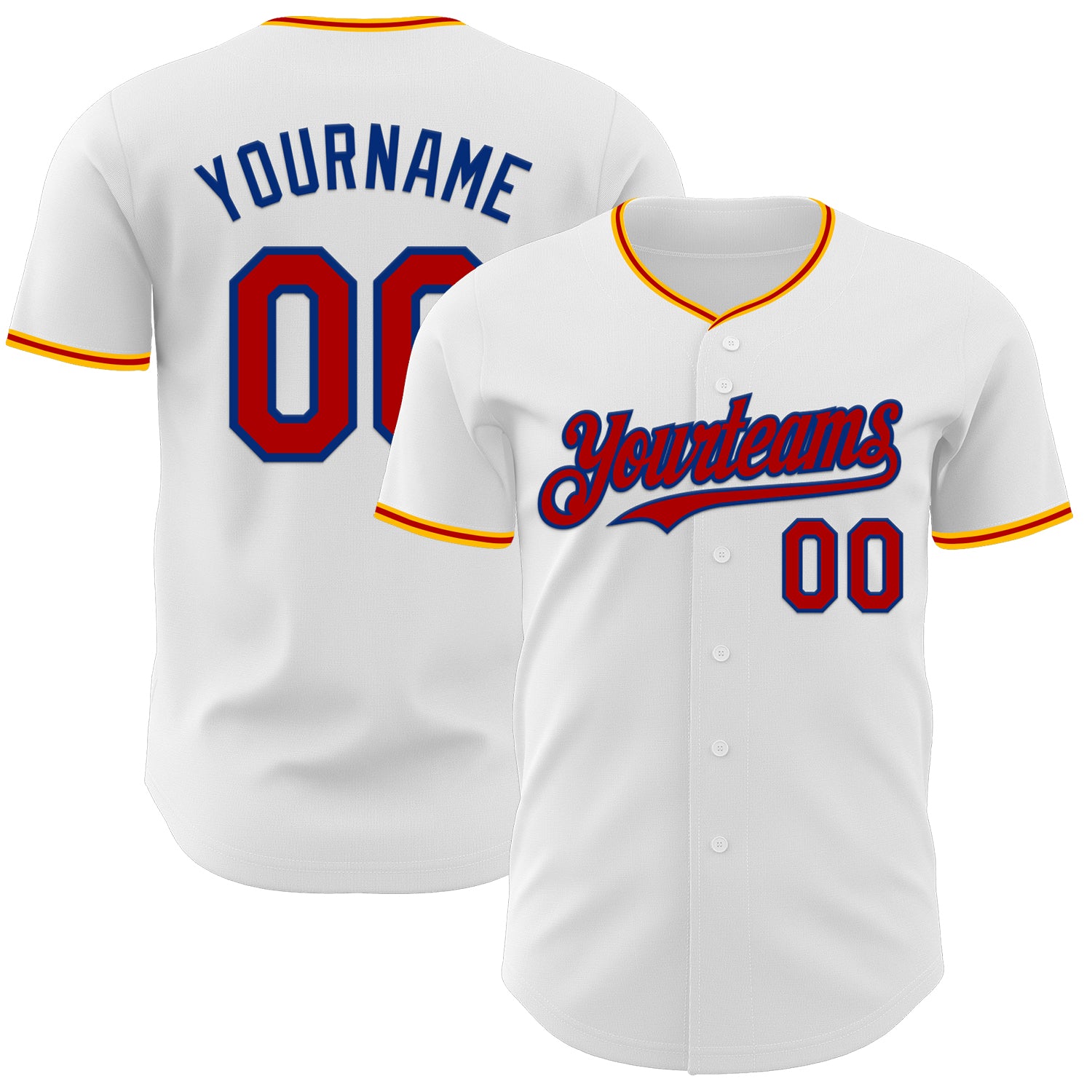 Custom White Red Royal-Gold Authentic Baseball Jersey