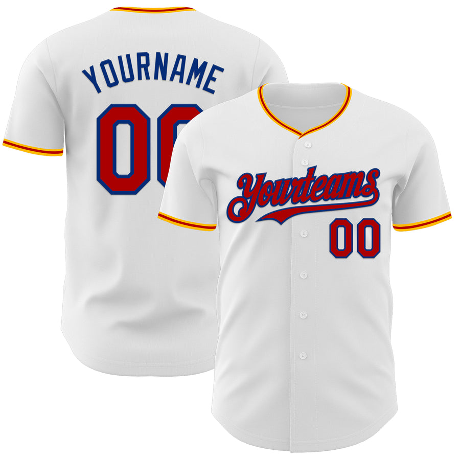 Custom White Red Royal-Gold Authentic Baseball Jersey