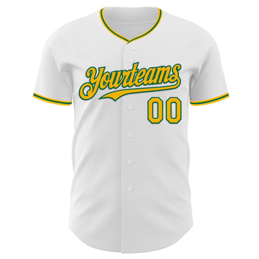 Custom White Gold-Kelly Green Authentic Baseball Jersey