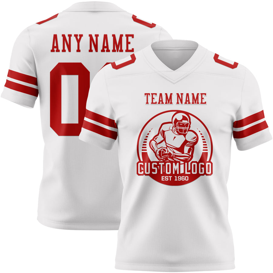 Custom White Red Authentic Football Jersey