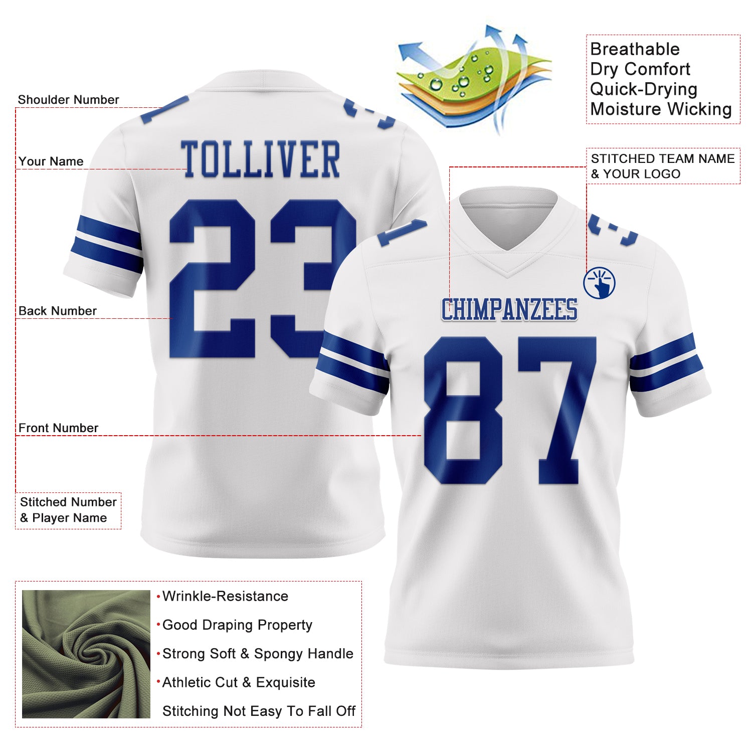 Custom White Royal Authentic Football Jersey