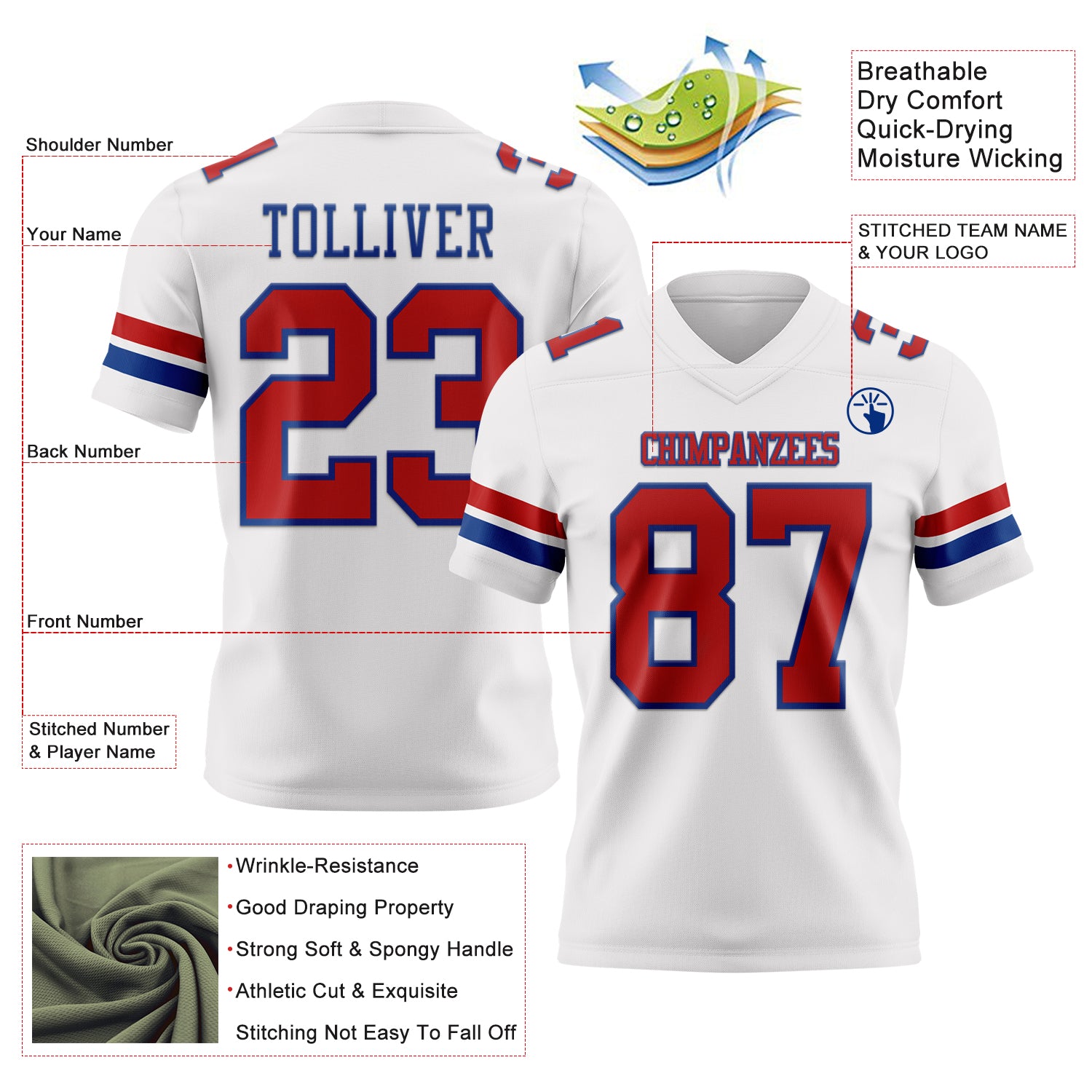 Custom White Red-Royal Authentic Football Jersey
