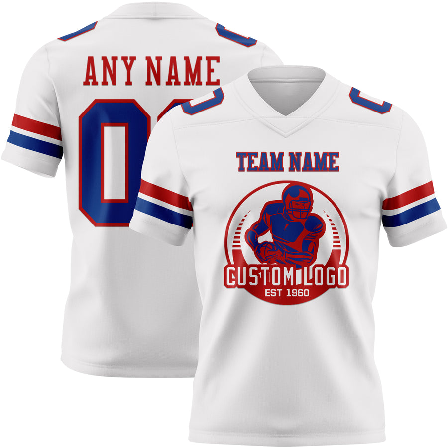 Custom White Royal-Red Authentic Football Jersey