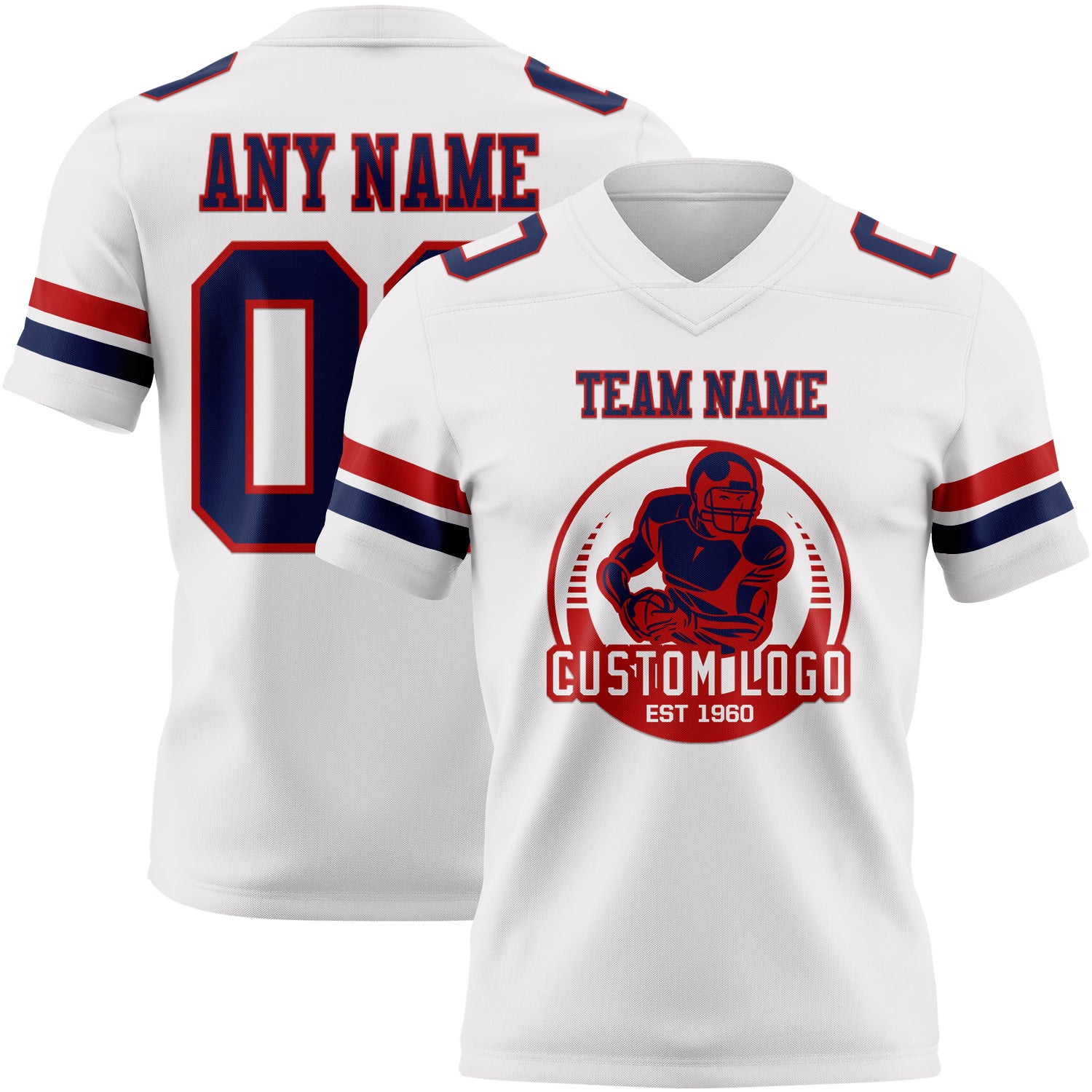 Custom White Navy-Red Authentic Football Jersey