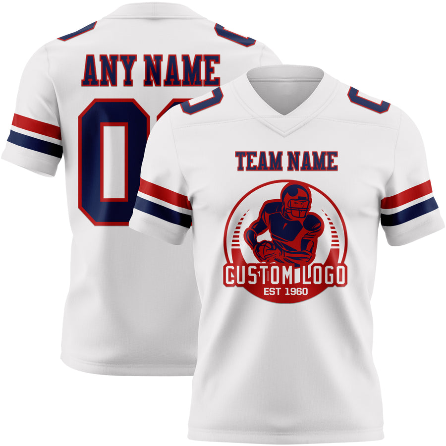 Custom White Navy-Red Authentic Football Jersey