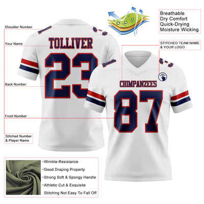 Custom White Navy-Red Authentic Football Jersey