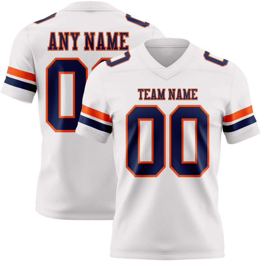 Custom White Navy-Orange Authentic Football Jersey