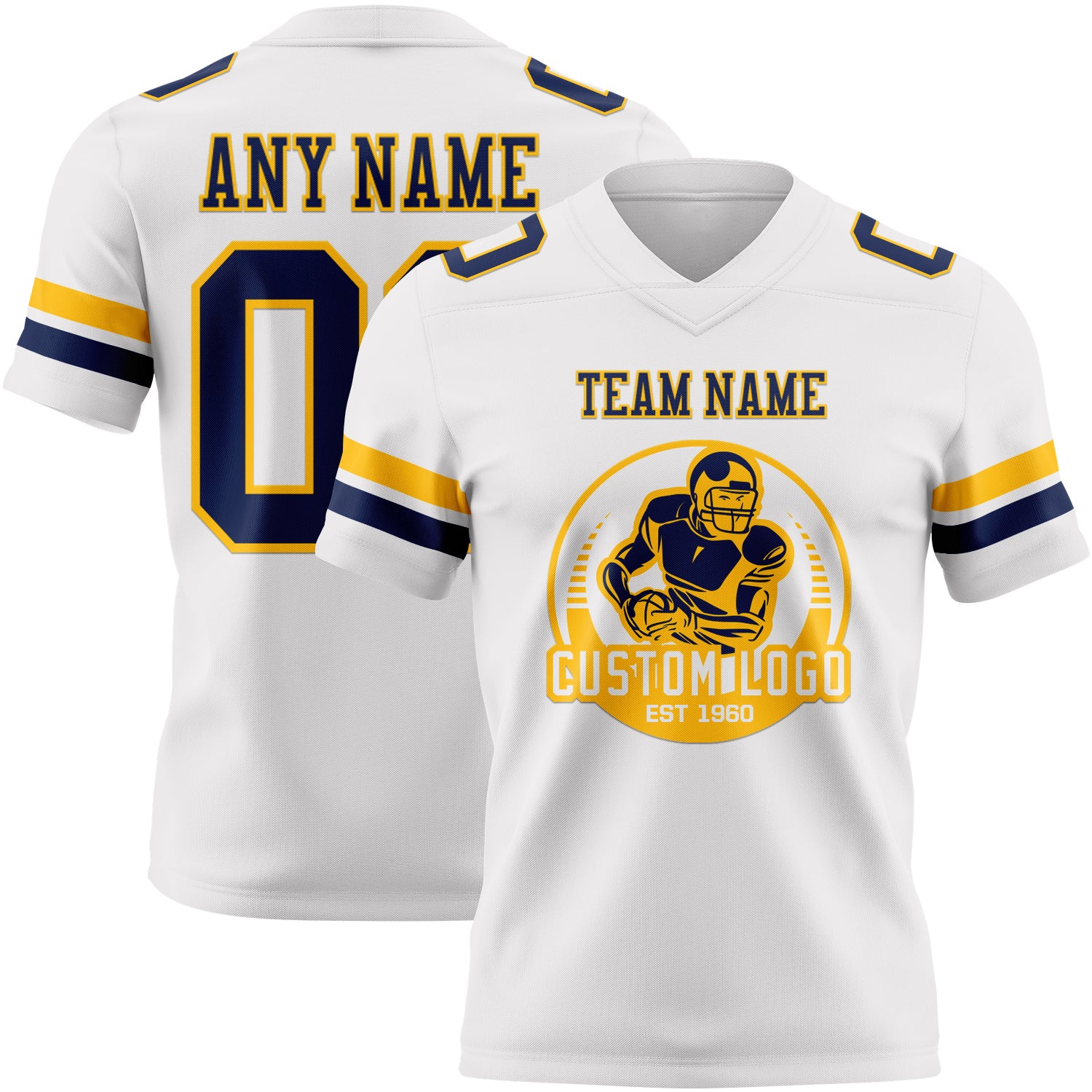 Custom White Navy-Gold Authentic Football Jersey