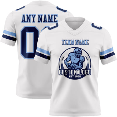 Custom White Navy-Light Blue Authentic Football Jersey