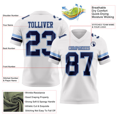 Custom White Navy-Light Blue Authentic Football Jersey