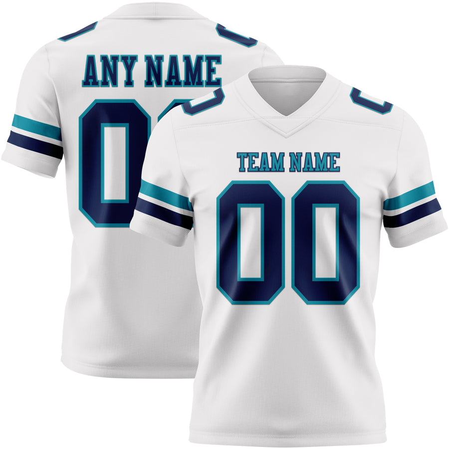 Custom White Navy-Teal Authentic Football Jersey