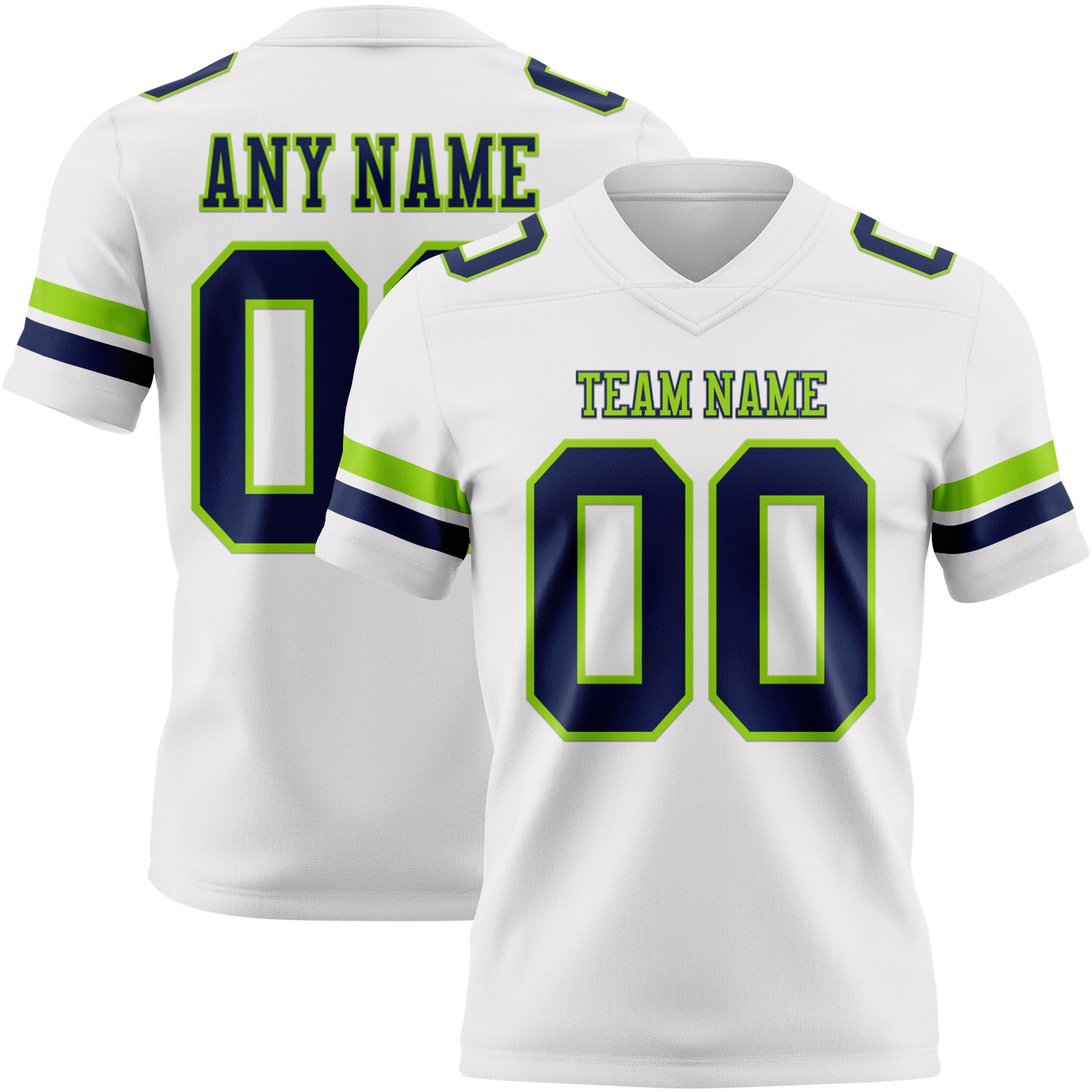 Custom White Navy-Neon Green Authentic Football Jersey