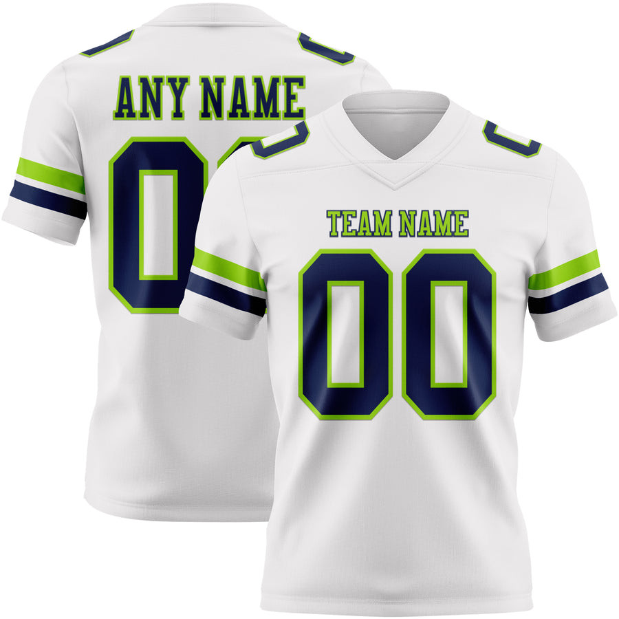 Custom White Navy-Neon Green Authentic Football Jersey
