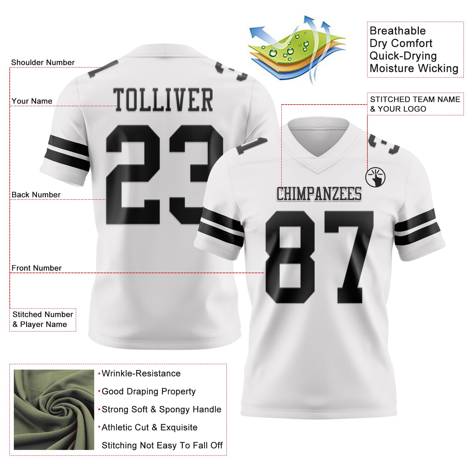 Custom White Black Authentic Football Jersey