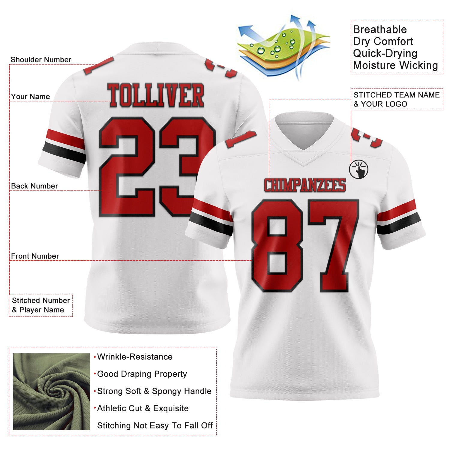 Custom White Red-Black Authentic Football Jersey