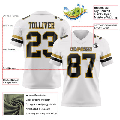 Custom White Black-Old Gold Authentic Football Jersey