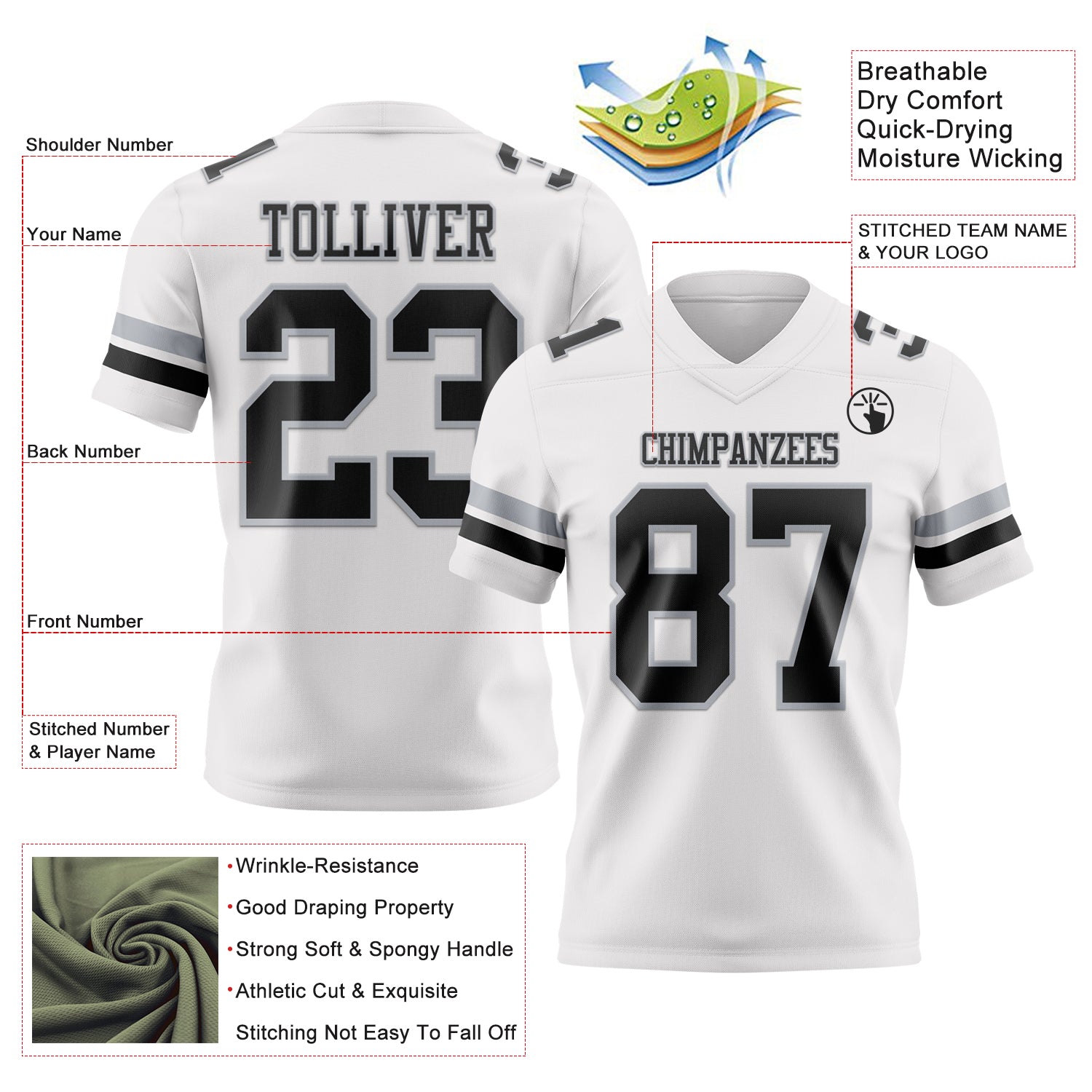Custom White Black-Gray Authentic Football Jersey