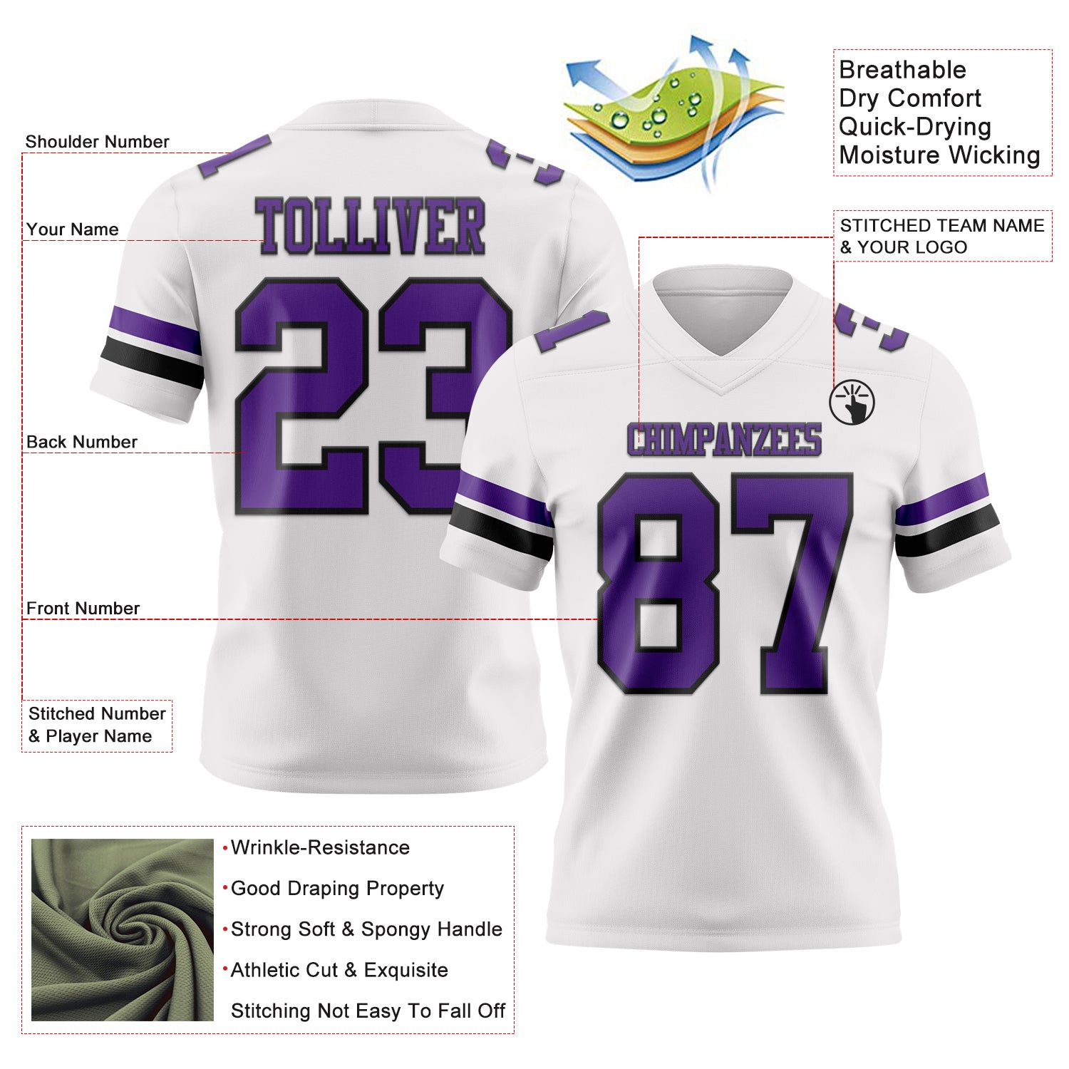 Custom White Purple-Black Authentic Football Jersey