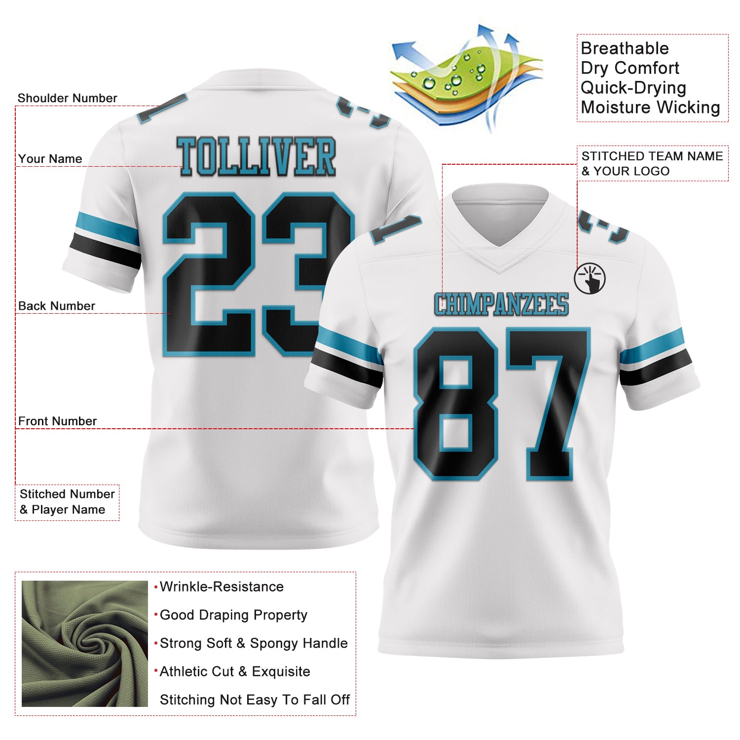 Custom White Black-Panther Blue Authentic Football Jersey