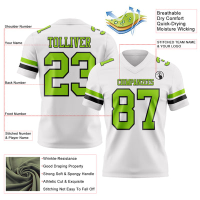 Custom White Neon Green-Black Authentic Football Jersey