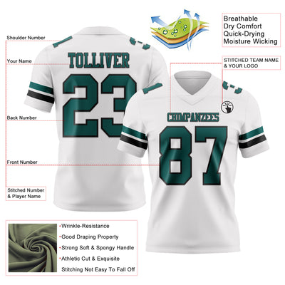 Custom White Midnight Green-Black Authentic Football Jersey
