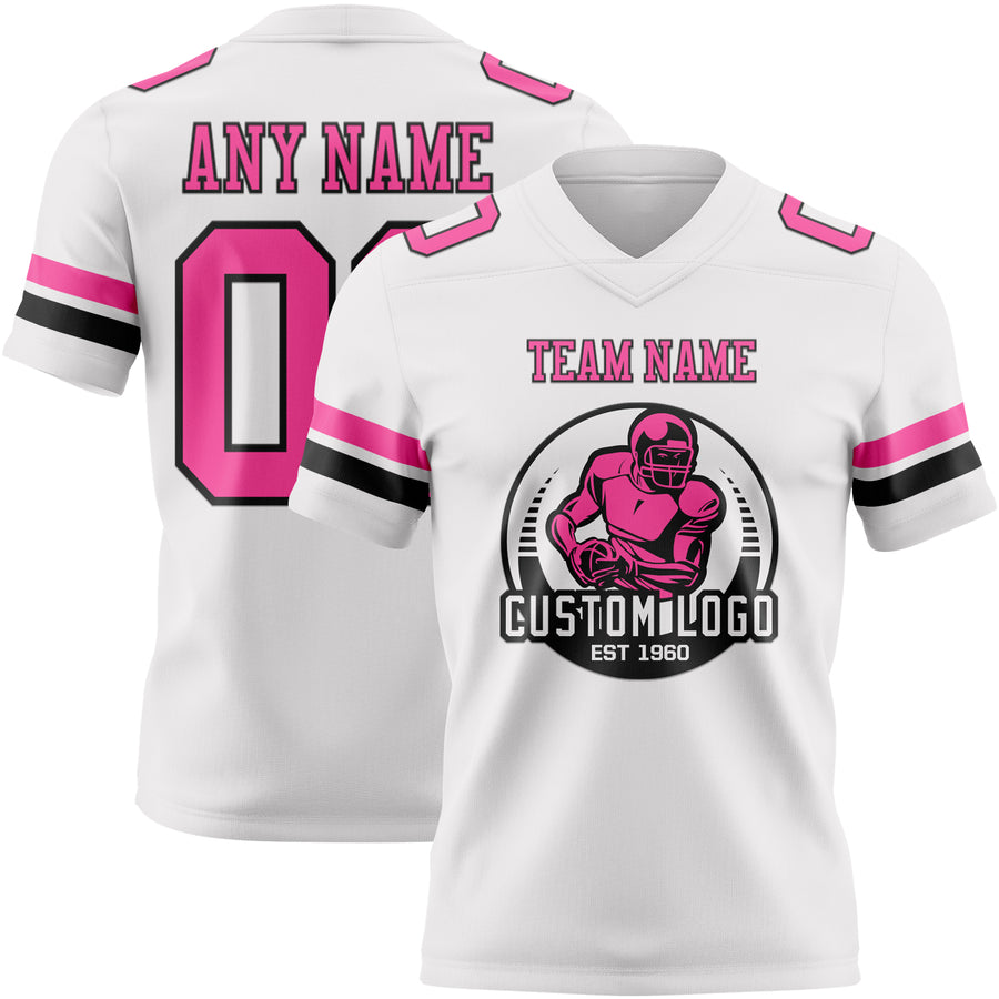 Custom White Pink-Black Authentic Football Jersey