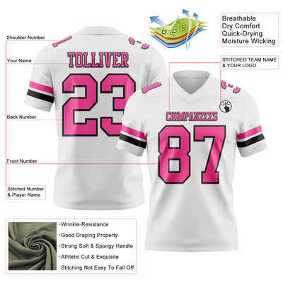 Custom White Pink-Black Authentic Football Jersey