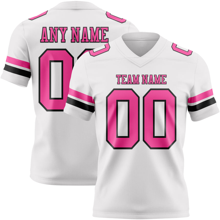 Custom White Pink-Black Authentic Football Jersey