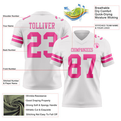 Custom White Pink Authentic Football Jersey
