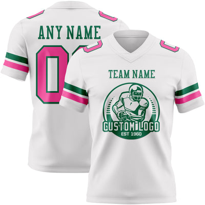 Custom White Pink-Kelly Green Authentic Football Jersey