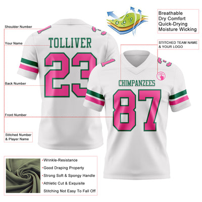 Custom White Pink-Kelly Green Authentic Football Jersey