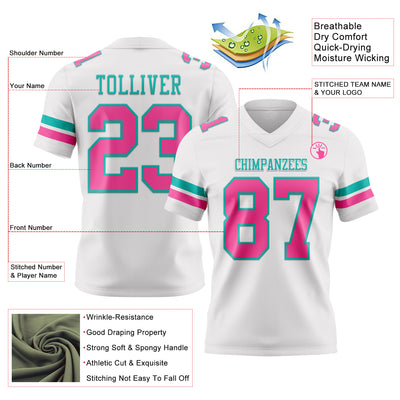 Custom White Pink-Aqua Authentic Football Jersey