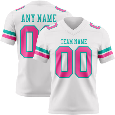 Custom White Pink-Aqua Authentic Football Jersey