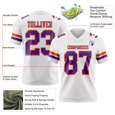 Custom White Purple-Orange Authentic Football Jersey