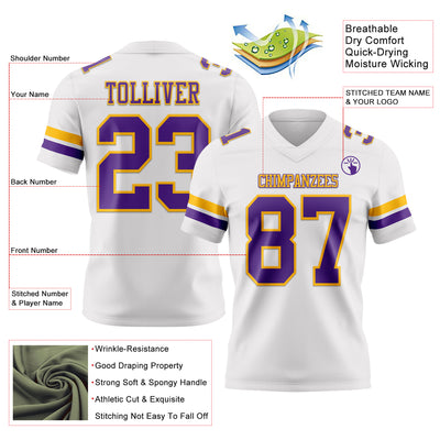 Custom White Purple-Gold Authentic Football Jersey
