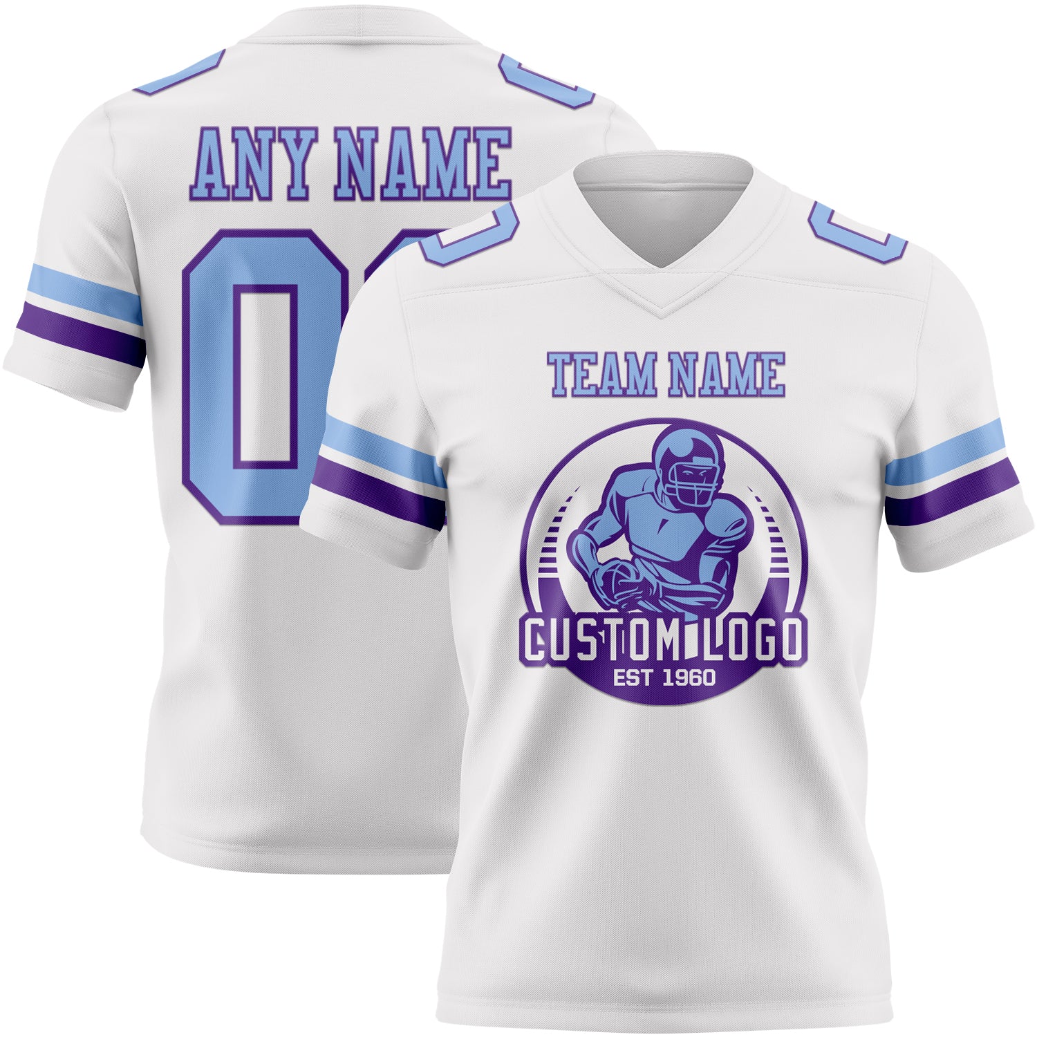 Custom White Light Blue-Purple Authentic Football Jersey