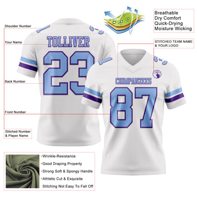 Custom White Light Blue-Purple Authentic Football Jersey