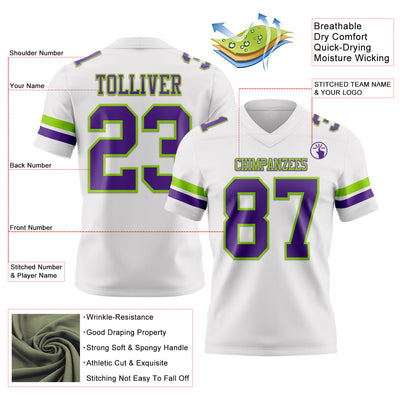 Custom White Purple-Neon Green Authentic Football Jersey