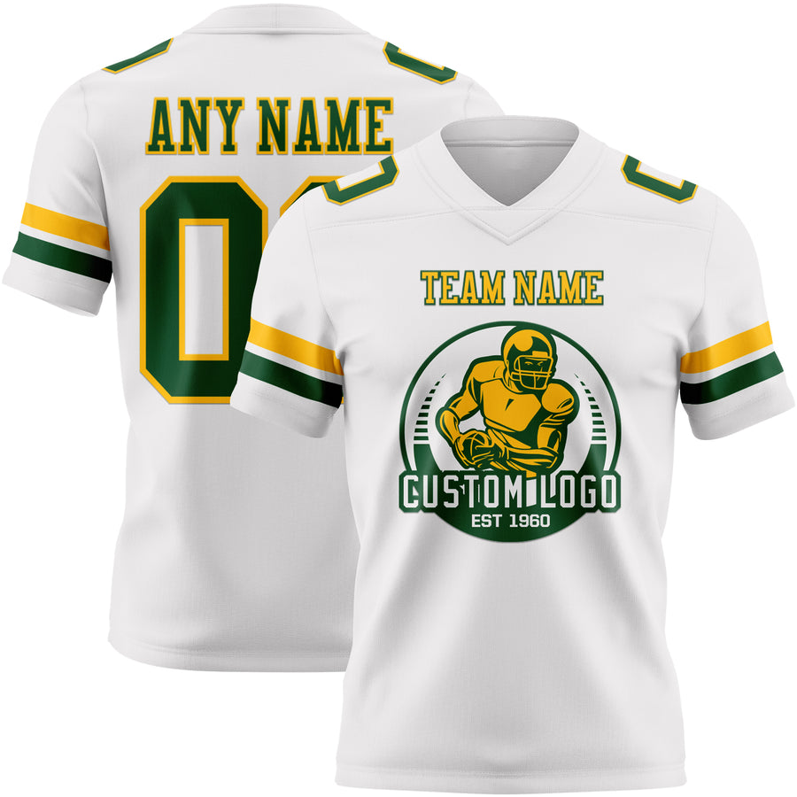 Custom White Green-Gold Authentic Football Jersey