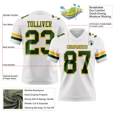 Custom White Green-Gold Authentic Football Jersey