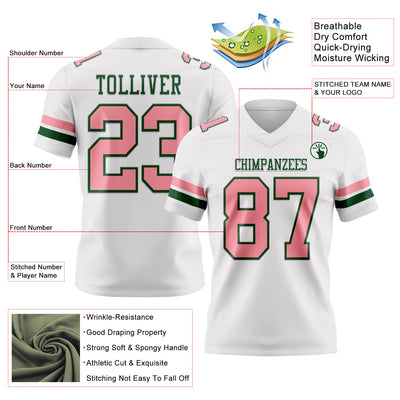 Custom White Medium Pink-Green Authentic Football Jersey