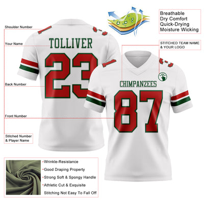 Custom White Red-Green Authentic Football Jersey