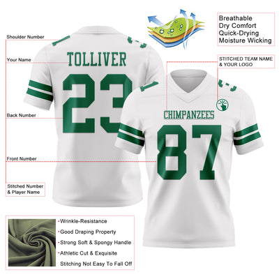 Custom White Kelly Green Authentic Football Jersey