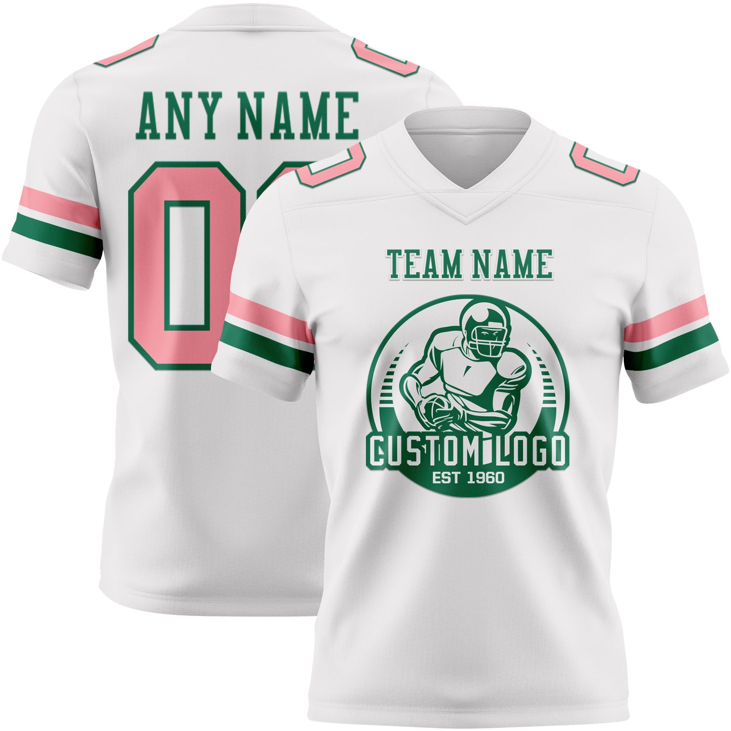 Custom White Medium Pink-Kelly Green Authentic Football Jersey