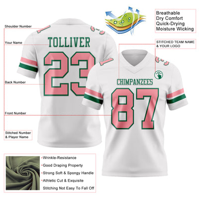 Custom White Medium Pink-Kelly Green Authentic Football Jersey