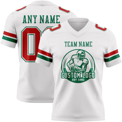 Custom White Red-Kelly Green Authentic Football Jersey