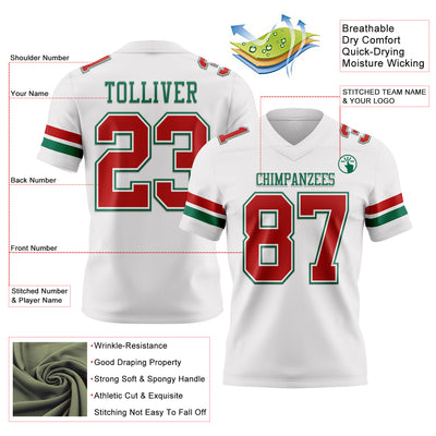 Custom White Red-Kelly Green Authentic Football Jersey