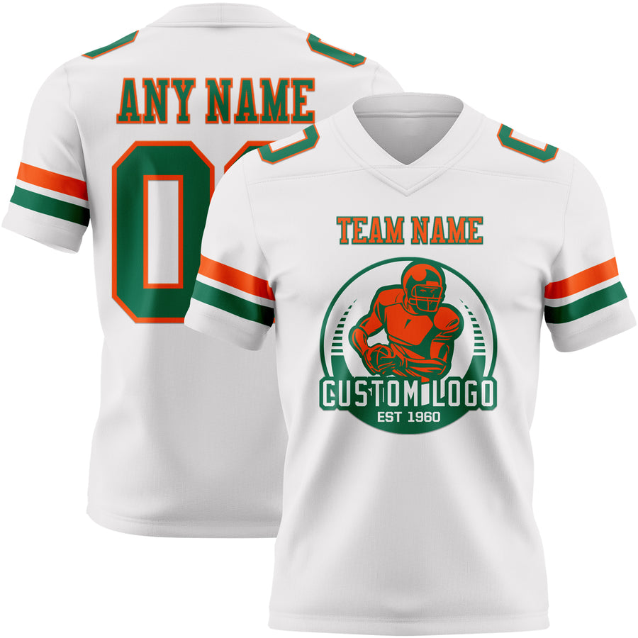 Custom White Kelly Green-Orange Authentic Football Jersey