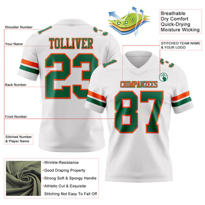 Custom White Kelly Green-Orange Authentic Football Jersey